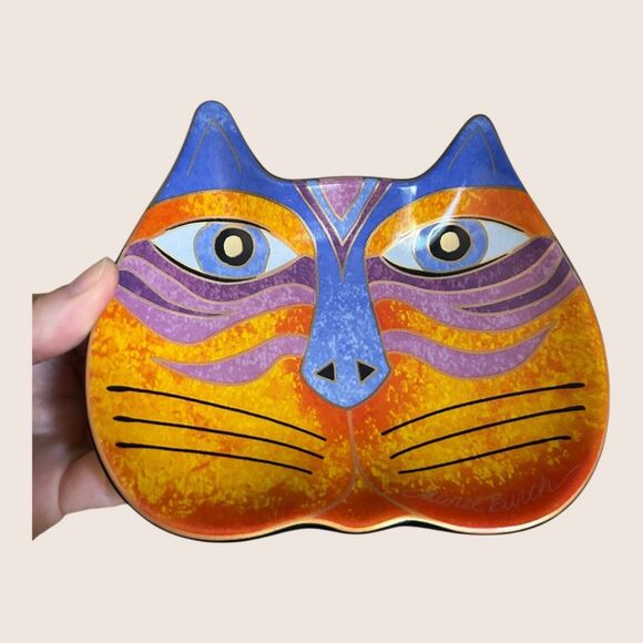😻 VTG LAUREL BURCH WINE THINGS CAT FACE TRINKET DISH ORANGE BLUE 2007 - Picture 2 of 7